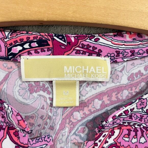 Michael Kors Pink Dress M Paisley Flutter Hem Sleeveless Stretchy Shift Sundress - Picture 5 of 11